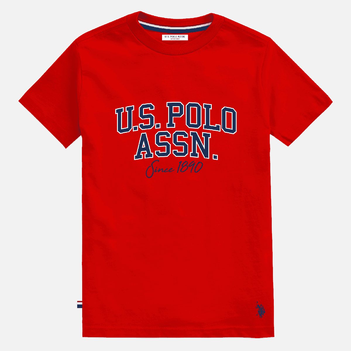Camiseta roja de algodón para hombre www.treshop.com.co con logo estampado y cuello redondo