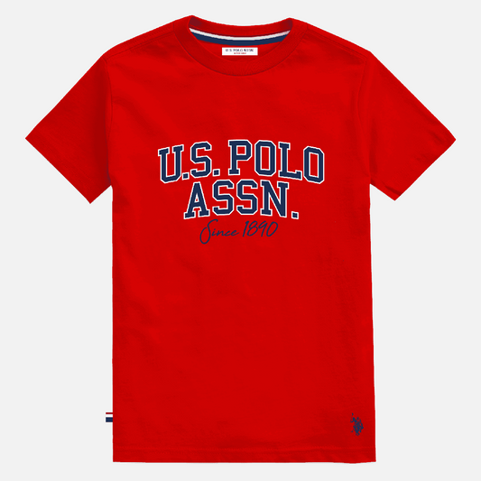 Camiseta roja de algodón para hombre www.treshop.com.co con logo estampado y cuello redondo
