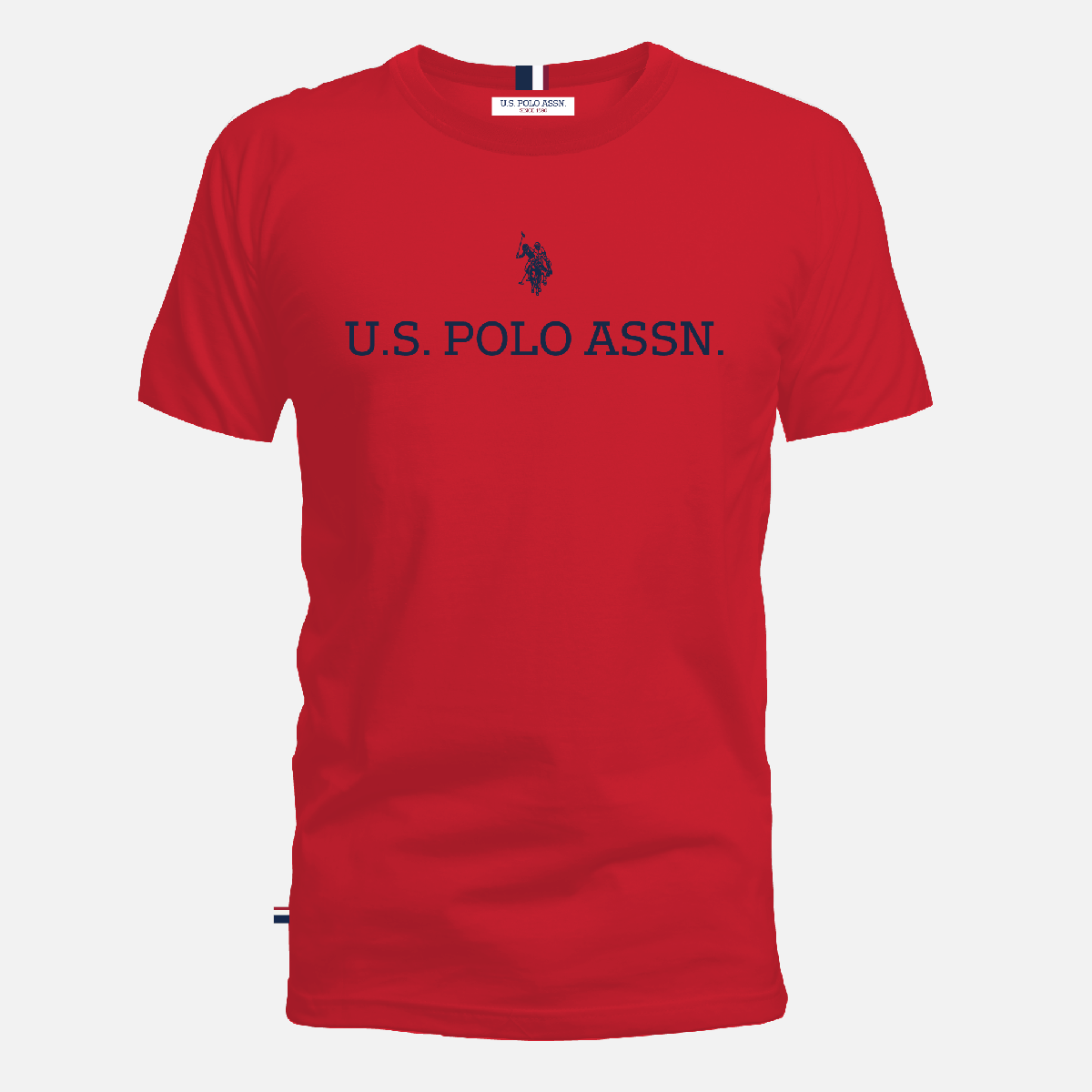 Camiseta roja de manga corta www.treshop.com.co con logotipo U.S. POLO ASSN. bordado en el pecho y cuello redondo