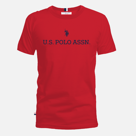 Camiseta roja de manga corta www.treshop.com.co con logotipo U.S. POLO ASSN. bordado en el pecho y cuello redondo