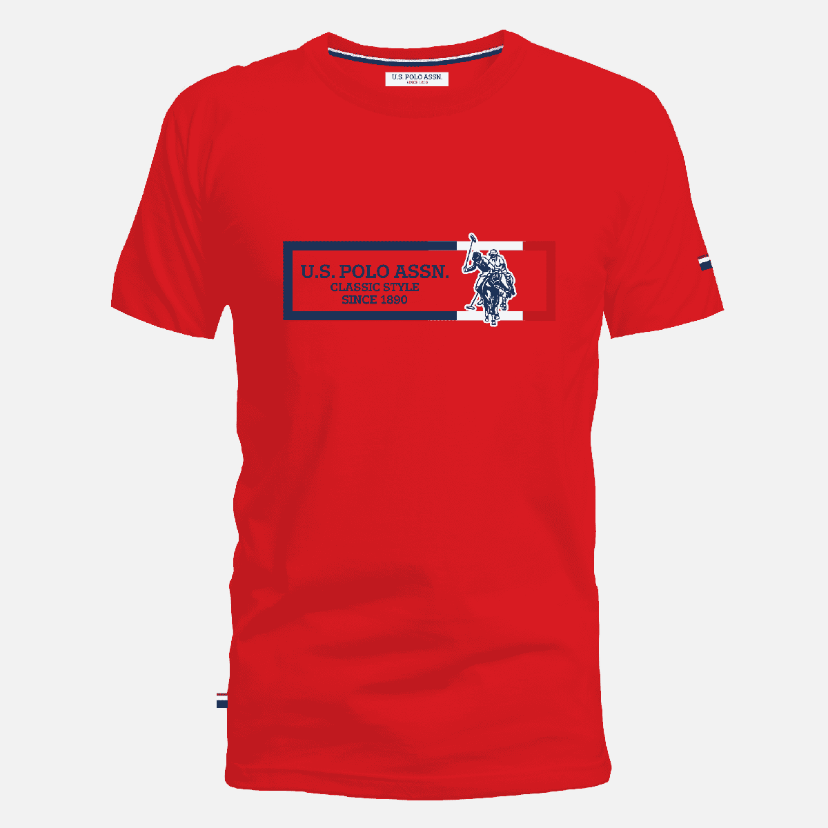 Camiseta roja de manga corta para hombre www.treshop.com.co con logo U.S. POLO ASSN. y cuello redondo