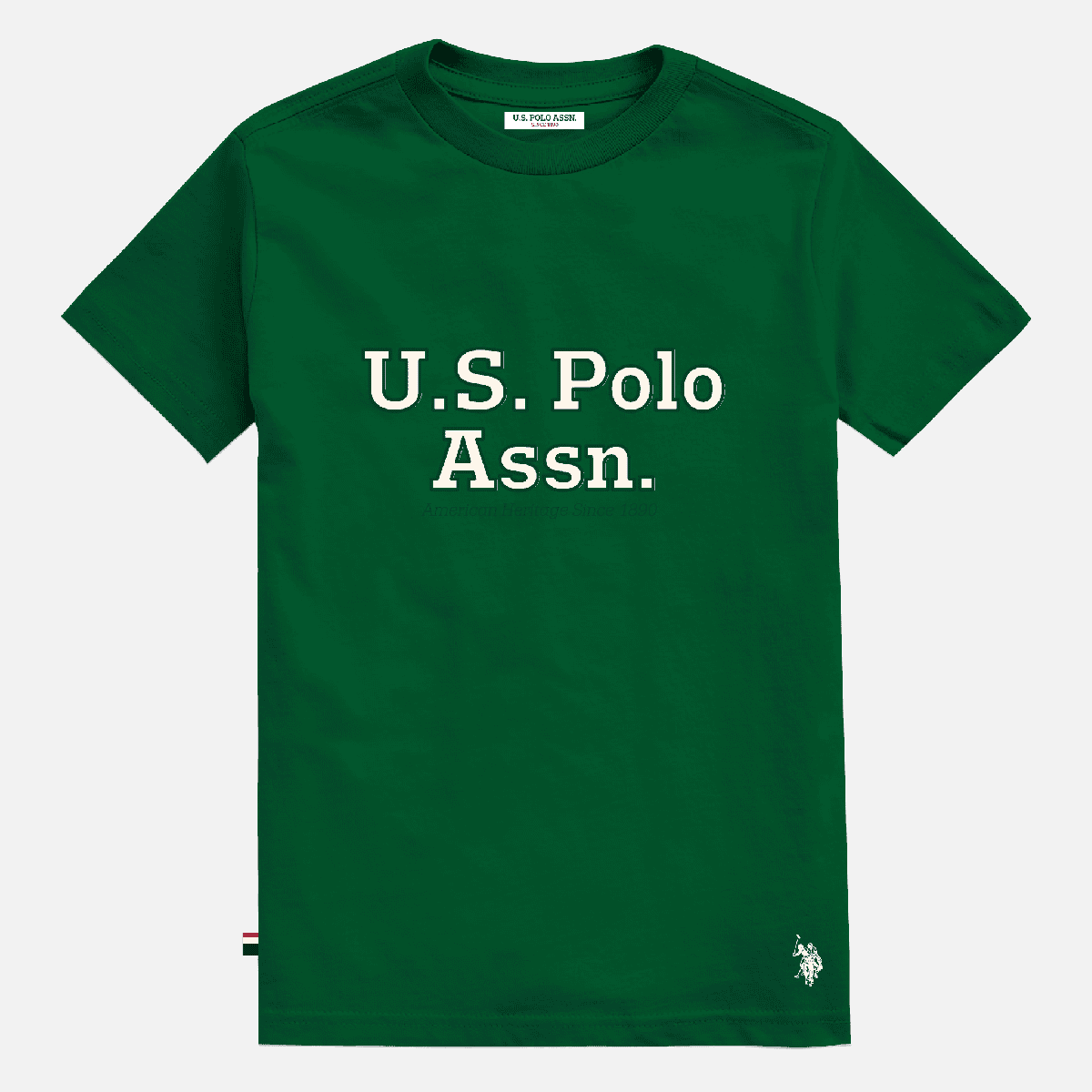Camiseta verde de algodón para hombre de www.treshop.com.co con logo U.S. Polo Assn. estampado en el pecho