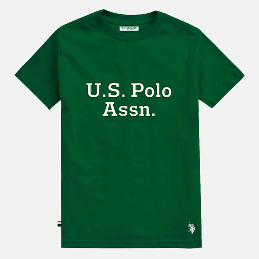 Camiseta verde de algodón para hombre de www.treshop.com.co con logo U.S. Polo Assn. estampado en el pecho