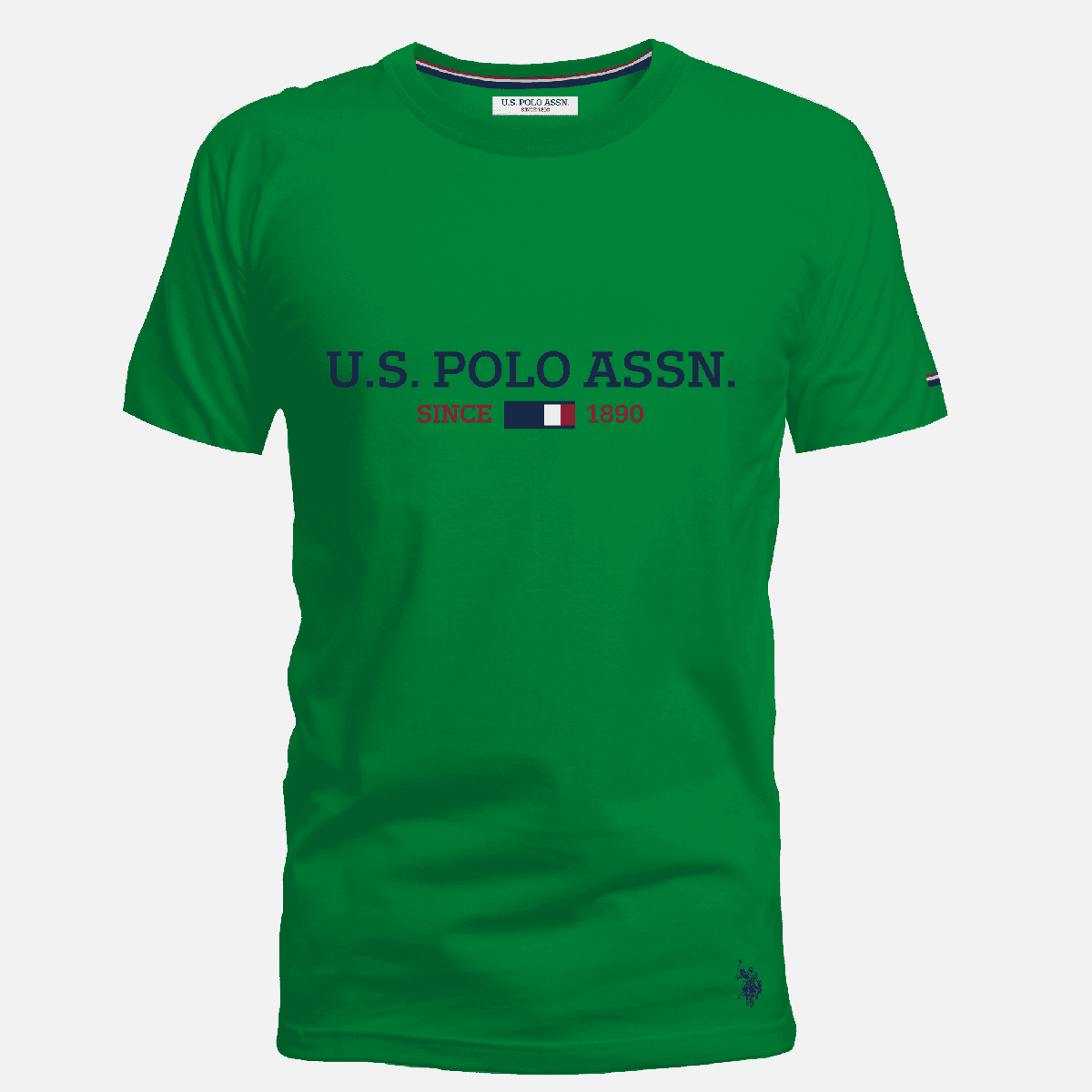 Camiseta verde de hombre www.treshop.com.co con cuello redondo, manga corta y logotipo estampado en el pecho