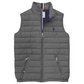 Chaleco acolchado gris para hombre de www.treshop.com.co con cuello alzado, cierre frontal y bolsillos con cremallera.
