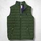 Chaleco acolchado verde oliva para hombre de www.treshop.com.co con cierre frontal y logo bordado en el pecho