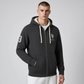 Chaqueta con capucha www.treshop.com.co gris oscuro con forro interior de borrego, cremallera y logo bordado