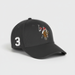 Gorra deportiva negra www.treshop.com.co con bordado de jugador de polo y número 3 lateral en estilo casual