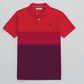 Polo www.treshop.com.co de algodón piqué en bloques de color rojo y vinotinto con logo bordado y ajuste regular