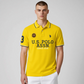 Camiseta polo amarilla de algodón para hombre de www.treshop.com.co con logotipo bordado y número 3 en la manga