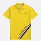 Camiseta polo amarilla de algodón U.S. Polo Assn. de www.treshop.com.co con logo bordado y franja diagonal tricolor.