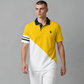 Polo U.S. POLO ASSN. de www.treshop.com.co en amarillo y blanco con diseño diagonal y cuello azul marino