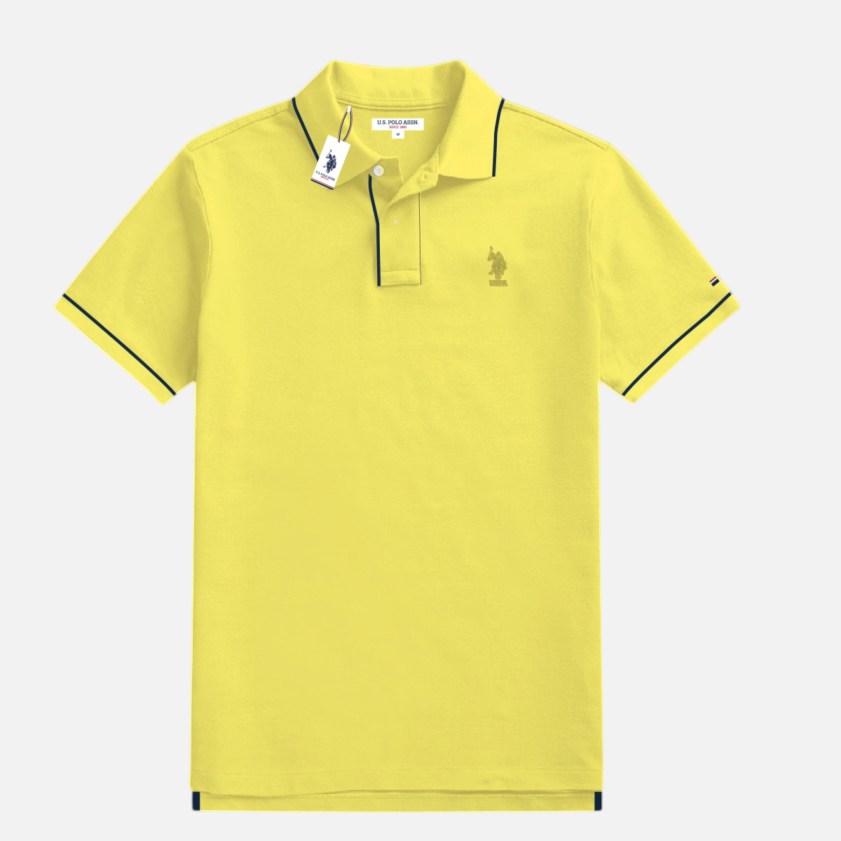 Camiseta polo www.treshop.com.co para hombre en color amarillo vibrante con detalles en contraste y logo bordado