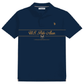 Polo www.treshop.com.co azul marino de algodón con estampado frontal y logo bordado en corte regular fit
