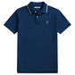 Polo azul marino para hombre de www.treshop.com.co con cuello y bordes de manga en contraste blanco y logo bordado.