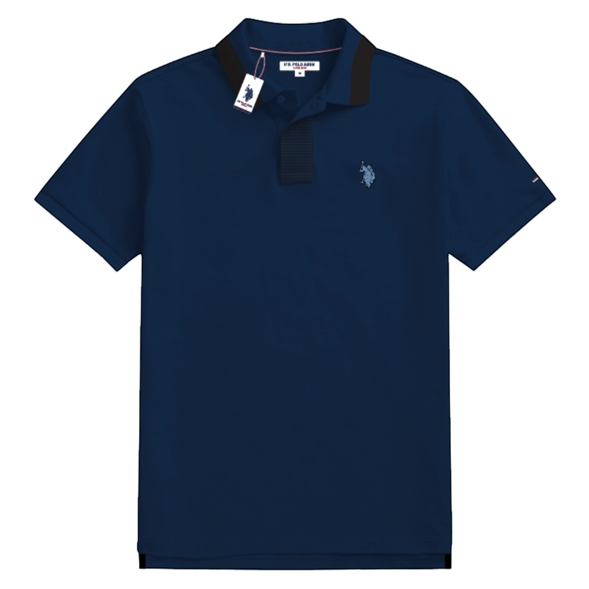 Camiseta polo azul marino www.treshop.com.co con cuello en contraste y logotipo bordado en el pecho para hombre