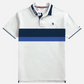 Polo www.treshop.com.co de algodón piqué blanco con franjas azul marino y azul rey, logo bordado y cuello estampado. Marca U.S. Polo Assn.