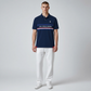 Polo azul marino de algodón piqué con logo bordado y franjas de www.treshop.com.co en ajuste regular