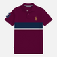 Polo para hombre www.treshop.com.co color burdeos con franjas azul marino y blanco y logo bordado en el pecho
