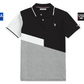 Polo www.treshop.com.co de hombre en algodón piqué con diseño tricolor negro, blanco y gris y logo bordado