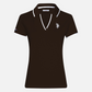 Polo para mujer www.treshop.com.co color marrón chocolate con cuello en V y detalles en contraste blanco