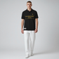 Polo negro de algodón www.treshop.com.co con estampado gráfico amarillo y logo bordado, corte amplio para hombre