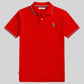 Polo rojo de hombre www.treshop.com.co en algodón piqué con logo de goma y detalles en cuello y mangas